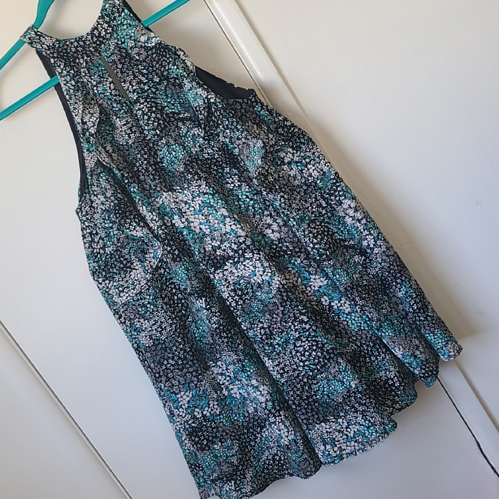 NWT Entro Black/White/Teal Floral Mini-Dress